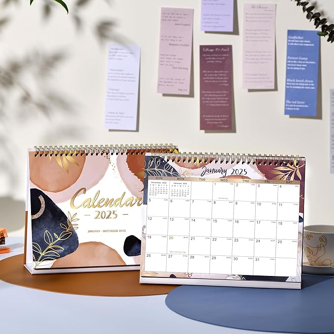 2025 Desk Calendar - Standing Flip 2025 Desktop Calendar from Jan 2025 - Dec 2025, 10" x 8.3", Memo Pages, Stand up Desk Calendar with Strong Twin-Wire Binding, Blank Blocks, Premium Paper