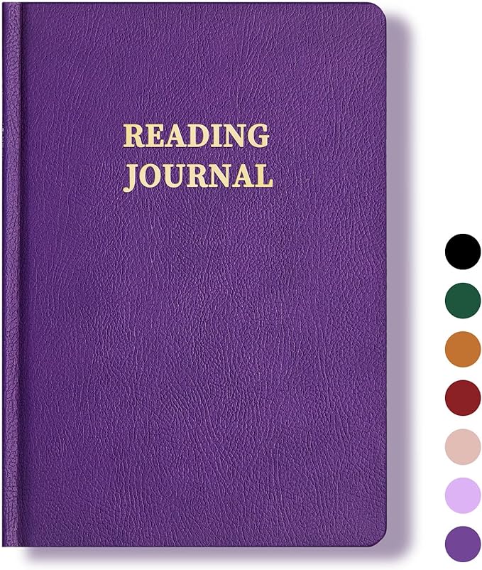 Reading Journal Book Lovers Gifts Book Journal Hardcover Leather For Readers Review and Track Your Reading with 65 Book Reviews, 5.8”x8.3”,DarkPurple