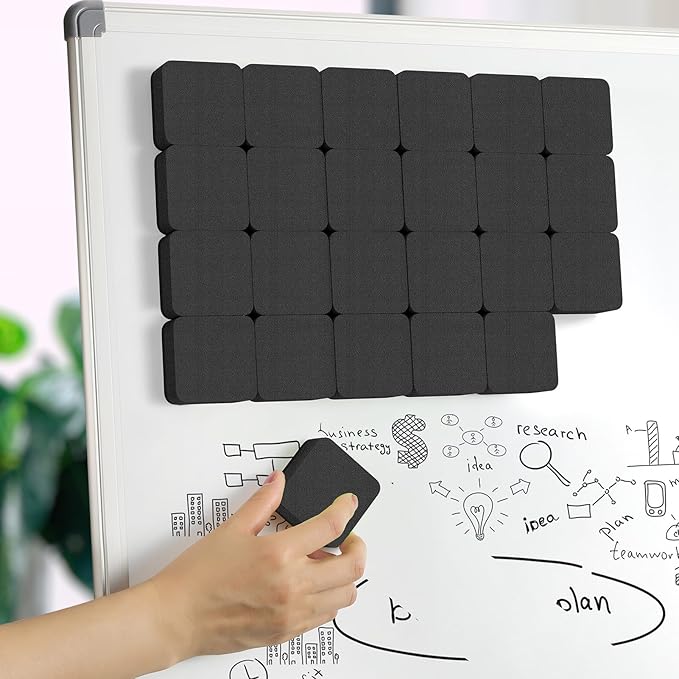 MaxGear Dry Erase Erasers, 48 Pack Magnetic Whiteboard Erasers for Classroom, Mini Whiteboard Cleaning Pads Bulk, Chalkboard Wiper Teacher Supplies for School, Office, Home （Black, 2 x 2 x 0.6 Inch