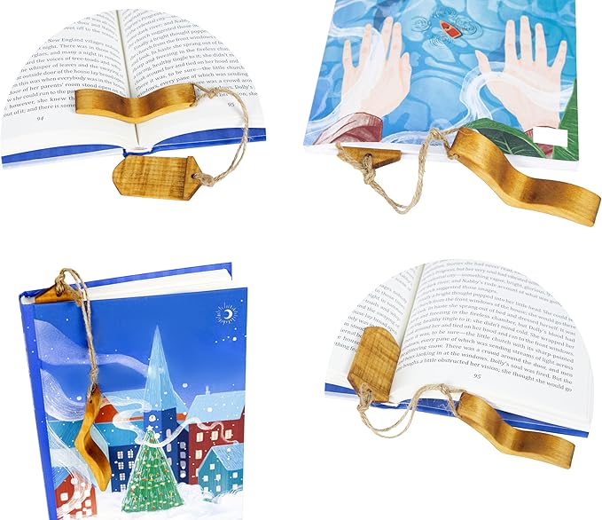 Handmade Wooden Book Page Holder - Wooden Thumb Bookmark - Novel Reading Accessories, Book Gadgets, Presents for Readers, Book Lovers Gifts, Bookworm (Maple + Stain)