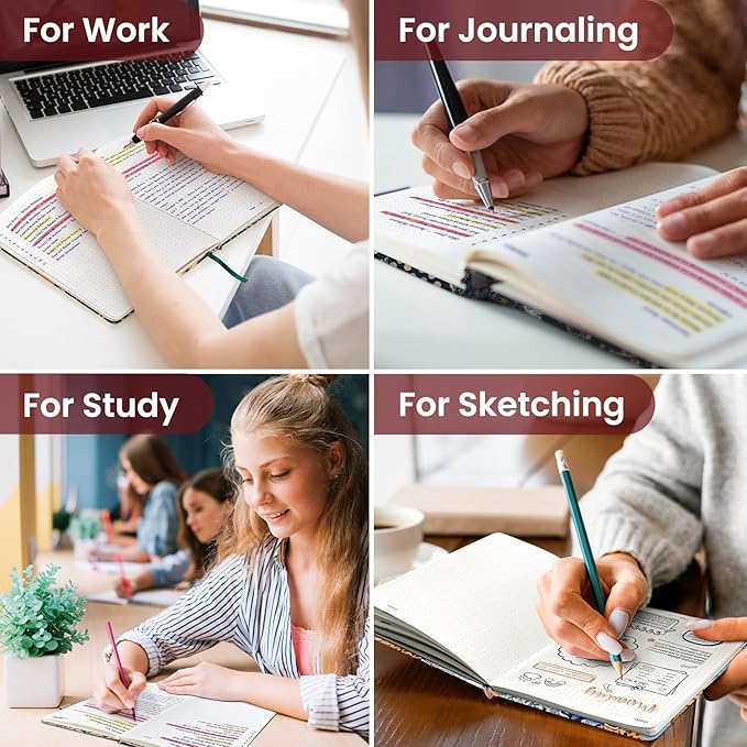 Bullet Dotted Journal Notebook for Women & Men, Hardcover Leather Journal for Writing, A5 Bullet Journaling Notebook for Work & Sketching, Perfect for Office School Home Supplies, 160 Pages, Retro Argyle