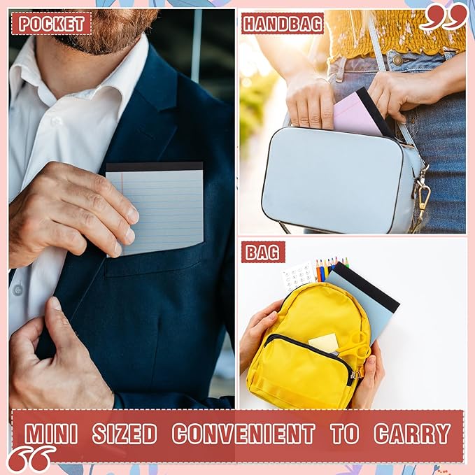 Lincia 24 Pcs 4" x 6" Legal Pad Writing Notepads Small Legal Pad College Ruled 30 Sheets Multiple Color Lined Note for Work 80 Gsm Paper for Grocery List Shopping List (Vintage Color)