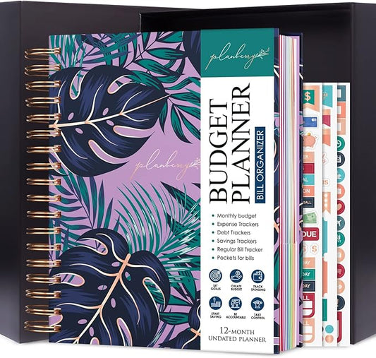 PLANBERRY Large Budget Planner & Monthly Bill Organizer with Pockets – Budgeting Book, Finance & Expense Tracker, 8.3x9.4″ (Wild Purple)