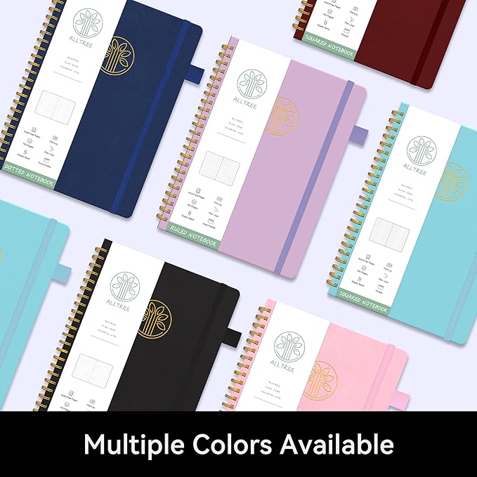 Alltree Spiral Graph Notebook Journal, Leather Hardcover Graph Notebook for Work, Twin Spiral Grid Notebook with Pen Loop, Pocket, 160 Pages, Journal for Women & Men, Burgundy(6"x8.5")