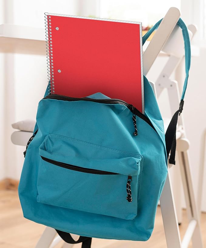 Dunwell Graph Paper Notebook 8.5 x 11 (Red) Plastic Cover, 100 Sheets (200 Pages), 4x4 Squares, 1 Subject Graph Paper Spiral Notebook, 1/4" Grid, Pocket Divider, Easy Tear-Off, 3-Hole Punched