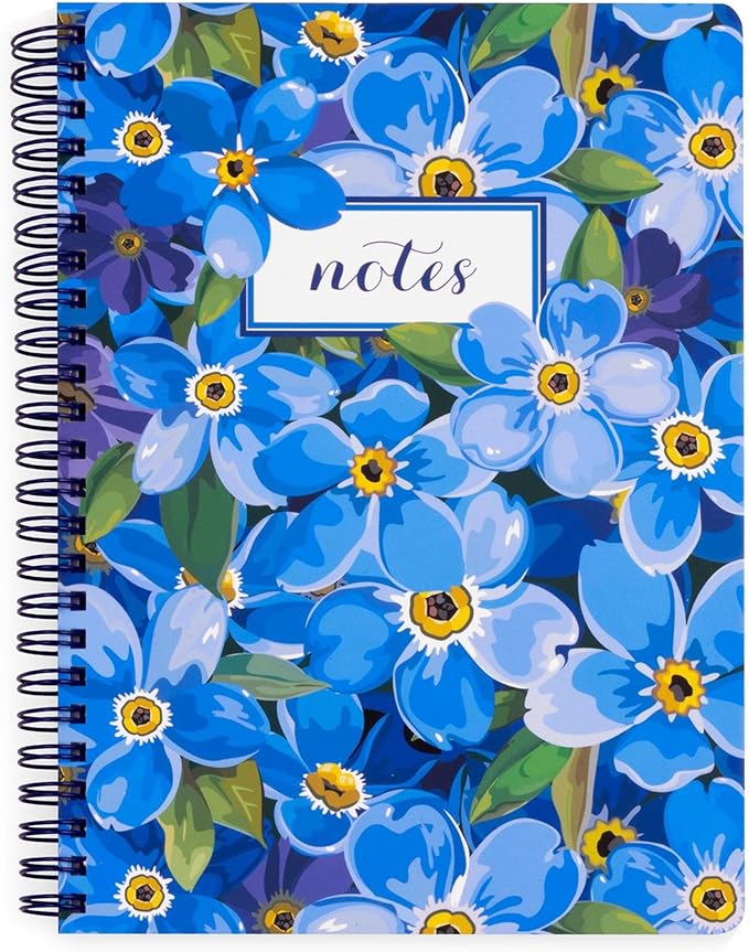 Steel Mill & Co Cute Mini Spiral Notebook, 8.25" x 6.25" Journal with Durable Hardcover and 160 Lined Pages (Forget Me Not)