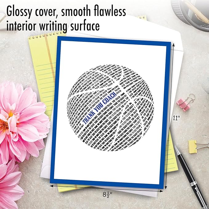 NobleWorks, Jumbo Thank You Greeting Card (Coach, Team) 8.5 x 11 Inch with Envelope (1 Pack) Large Jumbo Basketball Coach J2281ATYG-US