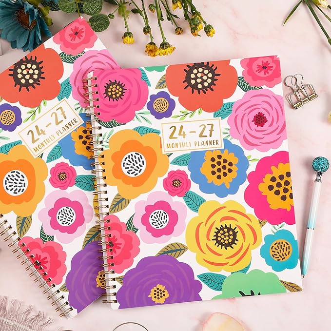 Tullofa Monthly Planner/Calendar 2024-2027 - Jul. 2024 - Jun. 2027, 3 Year Monthly Planner, 9" x 11", 2024-2027 Monthly Planner with 36 Months + Tabs + Double-side Pocket + Flexible Cover - Floral