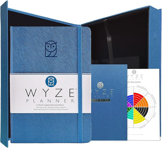 Pro - Goal Setting Planner to Increase Productivity and Achieve Personal and Business Goals. 12 Month Undated Daily, Weekly and Monthly Journal Organizer with Calendar (Blue)