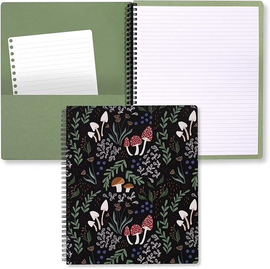 Steel Mill & Co Cute Large Spiral Notebook College Ruled, 11" x 9.5" with Durable Hardcover and 160 Lined Pages, Mushroom