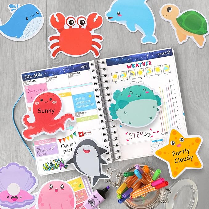 30 Pack Sea Animal Sticky Notes Total 600 Sheets Under The Ocean Life Self Sticky Memo Pads Mini Notepads Office Supplies for School Student Kids Classroom Goodies Rewards Party Favor Gift