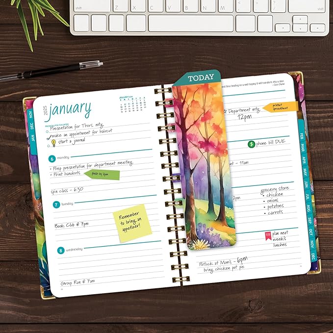 HARDCOVER 2025 Planner, 5.5"x8": 14 Months (November 2024 - December 2025), Daily Weekly Monthly Planner, Yearly Agenda, Bookmark, Pocket Folder and Sticky Note Set (Rainbow Trail)