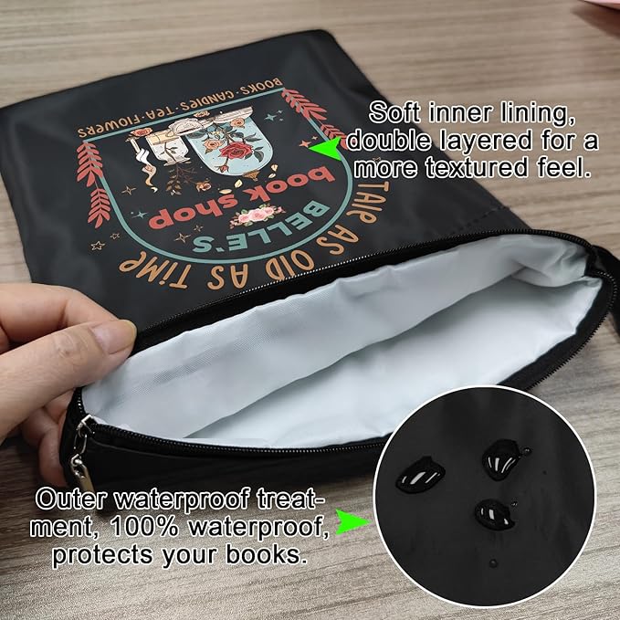 Tale As Old As Time Belle's Book Coffee Book Lover Book Sleeve, Book Covers with Zipper, Book Lovers, Book Pouch Kindle Protector, Gifts for Women Teacher Librarian Bookworm Bookish (Black-D, Large)