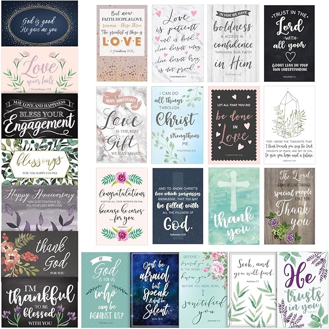 Faithful Finds 48 Pack All Occasion Cards Assortment Box with Envelopes, 4x6 Christian Greeting Cards, Blank Religious Note Card for Birthday, Thank You, Wedding