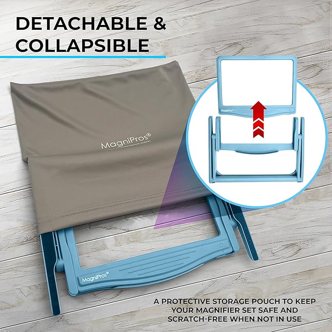 MAGNIPROS 5X Large LED Hands-Free Full Page Magnifying Glass with Detachable Stand & 3 Stepless Color Modes to Reduce Eye Strain, Ideal for Reading Small Prints, Crafting, Low Vision & Seniors