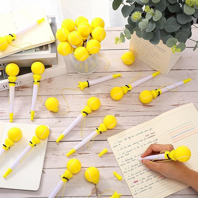 Lincia 24 Pcs Sport Funny Pen Hoop Ballpoint Novelty Bulk Plastic Sports Soccer Basketball Baseball Football Tennis Golf Themed Pen for Birthday Party School Award Party Favor Supplies(Tennis)