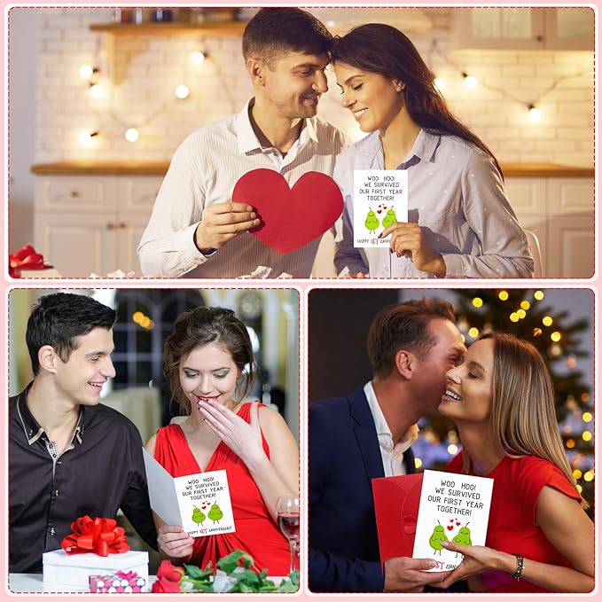 FaCraft Funny Anniversary Card for Him Her 1 Year Anniversary Card for Boyfriend Girlfriend One Year Anniversary Wedding Dating Card We Survived Our First Year Together Card for Husband Wife