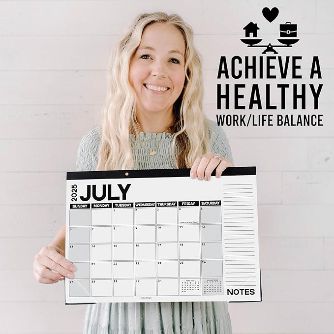 Hadley Designs Large Desk Calendar 2025-2026 - 18-Month Desktop Calendar 2025 for Organized Planning, 17" x 11" 2025 Desk Calendar for Home, School and Office (Black & White)