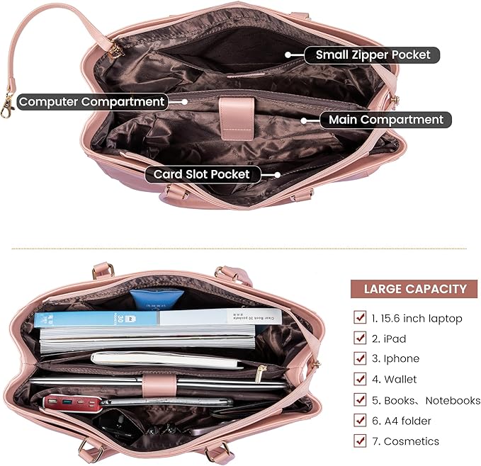 LOVEVOOK Laptop Bag for Women 15.6 Inch Tote Bags Waterproof Leather Briefcase Computer Women Business Office Work Bag,Bright Pink