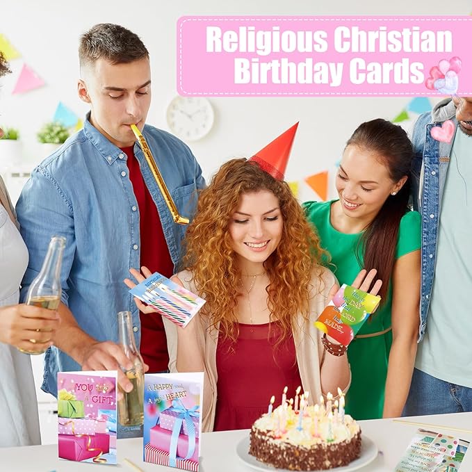 Zhanmai 80 Pack 4 x 6 Inch Religious Christian Birthday Cards Bulk with Scripture Assorted Bible Verse Designs Christian Blessings Birthday Cards with Envelopes (Glitter Style)
