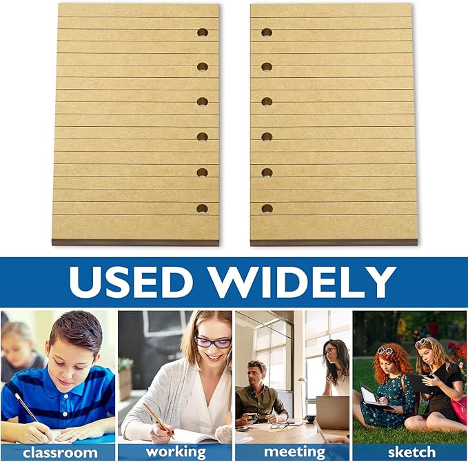 Ireer 200 Sheets Blank Lined Paper Refill for 3 x 5 Binders 6 Ring Memo Refill Paper Mini Ruled Filler Paper Books Planner Inserts Blank Lined Paper for Binder (Kraft)