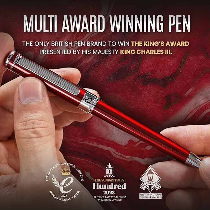 Scriveiner Personalized Deep Crimson Red Pen - Stunning Red Lacquer Luxury Pen with Chrome Finish, Schmidt Ink Refill, Best Engraved Ball Point Gift Set for Men & Women, Custom Name Engraving
