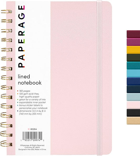 PAPERAGE Lined Spiral Journal Notebook, (Blush), 160 Pages, Medium 5.5 inches x 8 inches - 100 GSM Thick Paper, Hardcover, Double-Wire Spiral Journal & Notebook