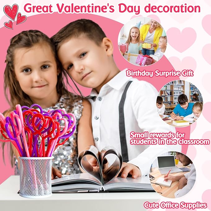 48 Pcs Valentines Day Pens,Heart Shape Pens,Rollerball Pens,Red Pink and Purple Ballpoint Pen for Valentines Party Favor,Boys and Girls,School Office Supplies