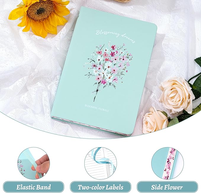 Lined Journal Notebook for Women 320 Pages Thick Floral Diary A5 Aesthetic Hardcover Journaling Notebooks for Writing with Gift Box, 5.7 x 8.3 In, Green