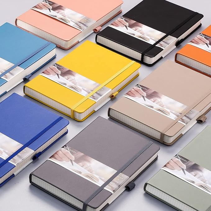 EMSHOI Lined Journal Notebook - 120gsm Thick Leather Journal with Sticky Notes, 256 Numbered Pages A5 Hardcover College Ruled Notebook for Women Men Work School Writing, Medium 5.75" x 8.38"-Orange