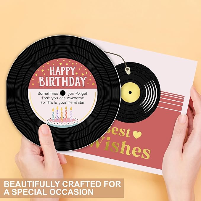 Birthday Card for Women Wife Girls, Inspirational Birthday Gifts for Her, Cute Happy Birthday Card with Fun Sweet for Teacher, Mom, Sister, Vinyl Record Design, Sticker and Envelope (Gold Foil)