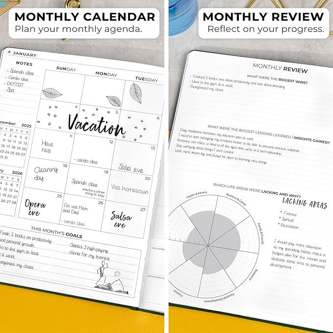 Clever Fox Planner PRO Premium Jan 2025-Jan 2026 – Luxurious Weekly, Monthly & Budget Agenda Organizer for Productivity & Reaching Goals, A4 Hardcover + Keepsake Box – Forest Green