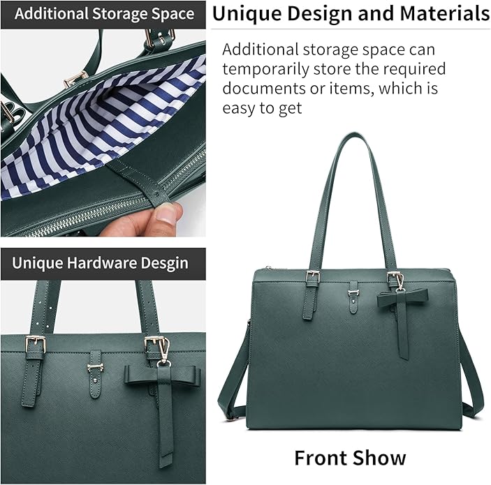 Keyli 4pc Sets Laptop Bag for Women Large Leather Laptop Briefcase with USB Charging Port Computer Shoulder tote Bags Purse