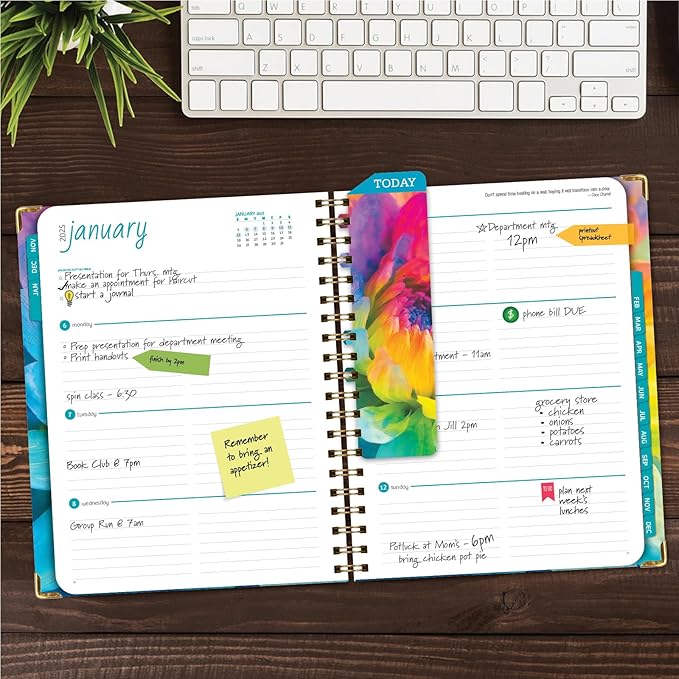 HARDCOVER 2025 Planner, 8.5"x11": 14 Months (November 2024 - December 2025), Daily Weekly Monthly Planner, Yearly Agenda, Bookmark, Pocket Folder and Sticky Note Set (Rainbow Petals)
