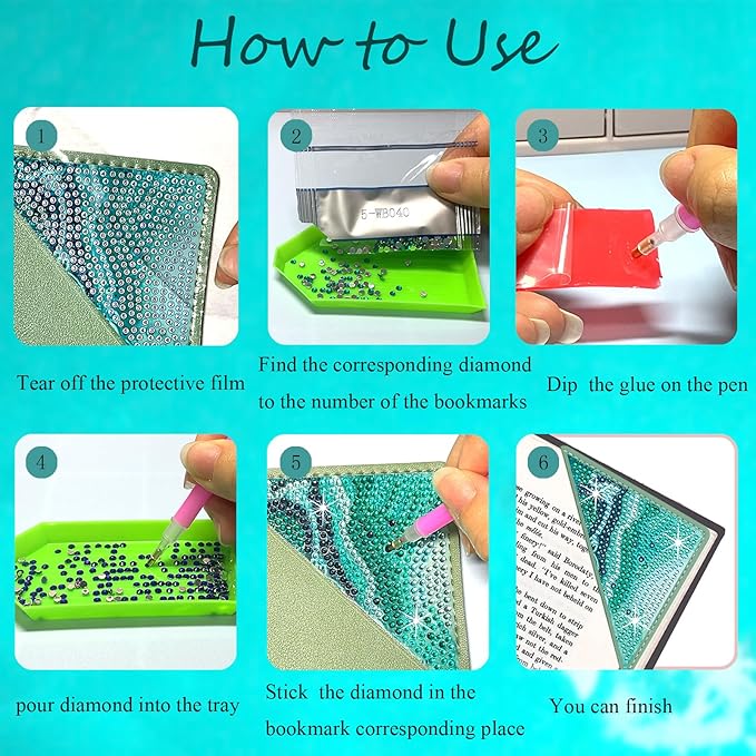 Diamond Art Painting Bookmarks,8Pcs DIY Cute Diamond Art Kits for Adults, Corner Bookmarks Small Crafts Kit for Women Book Lovers (Ocean)