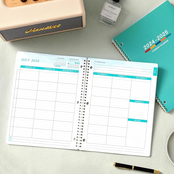 Student Planner 2024-2025 - Academic Planner 2024-2025 from July 2024 - June 2025, 11" × 9", Weekly Lesson Planner with Stickers, Week's Goals, Printed Tabs and Golden Twin-Wire Binding