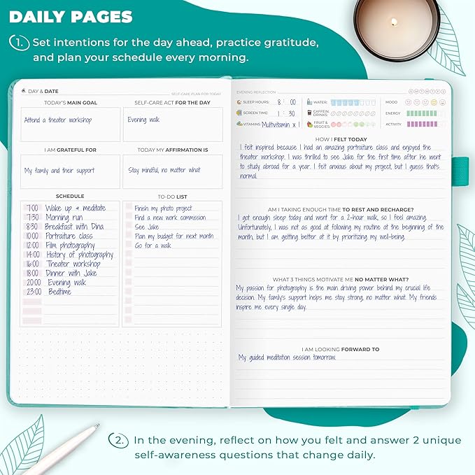 Clever Fox Self-Care Journal – Daily Reflection Notebook – Mental Health & Personal Development Planner, Meditation & Mood Log, A5 (Turquoise)