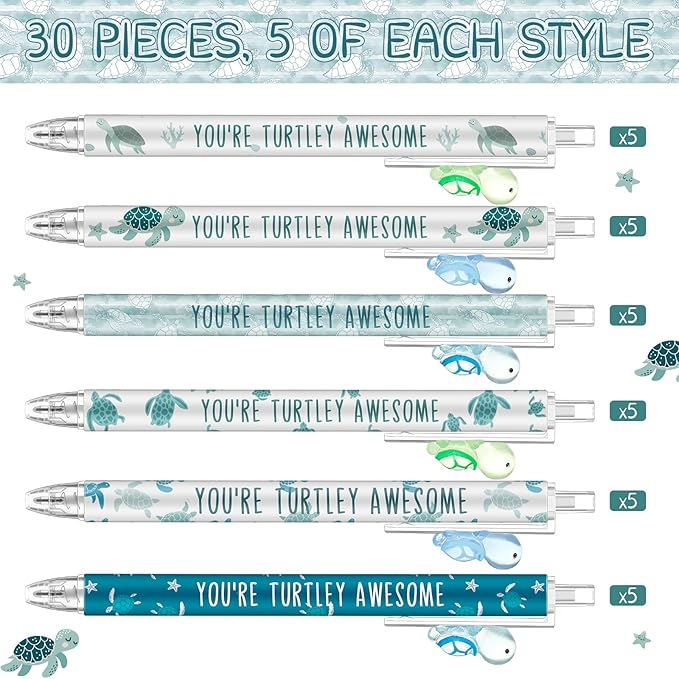 Jetec 30 Pcs Turtle Pens Gifts Inspirational Cute Ballpoint Pens Bulk Motivational Employee Appreciation Gifts Black Ink for Turtle Lovers Thank You Coworkers