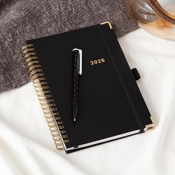 Blue Sky 2025 Weekly and Monthly Planner Calendar, January 2025 - December 2025, 5" x 8", Hardcover, Laminated Tabs, Wirebound, Storage Pocket, Black Faux Leather (Black- 2025, 5" x 8")