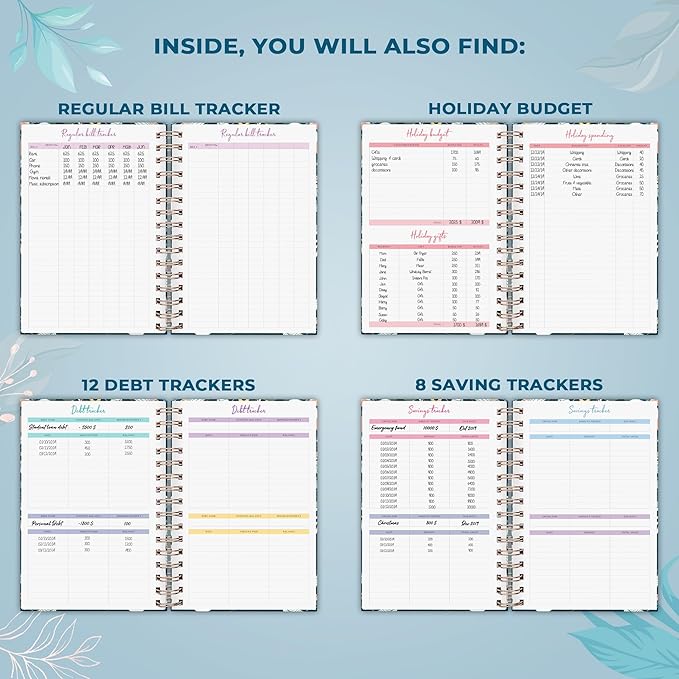 PLANBERRY Budget Planner & Monthly Bill Organizer with Pockets Premium – Home Finance & Bill Payment Organizer – Budgeting Book with Income & Expense Tracker - 7x8.5″ Hardcover (Spring Bloom)