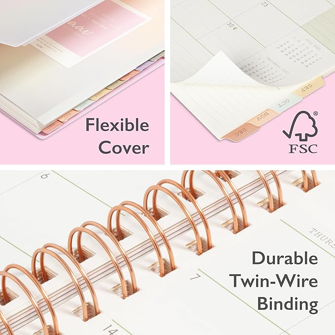WAAV 2025 Weekly and Monthly Planner Calendar, January 2025 - December 2025, 5.875” x 8.625", Ombre Flexible Cover, Laminated Tabs, Wirebound, Storage Pocket, Gloria (Gloria- 2025, 5.875" x 8.625")