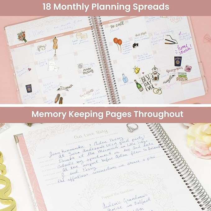 bloom daily planners Wedding Planner & Organizer/Hardcover Keepsake Journal with Essential Planning Tools - Checklists, Vision Boards, Tips & More - 9"x11" - Silver Floral (Undated)