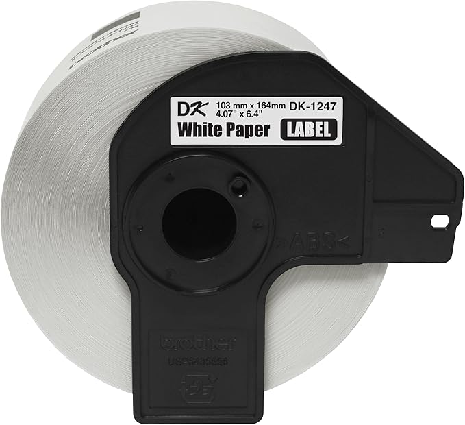 Brother Genuine DK-1247 Die-cut Large Shipping White Paper Labels for Brother QL Label Printers – 180 Labels per Roll 4.07” x 6.4” (103mm x 164 mm)