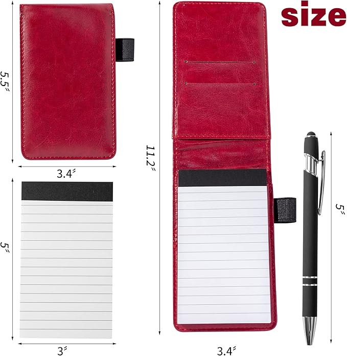 Camelmother 10 Pieces Small Notepad Holder Set Pocket Notebook 3 x 5 Inch with Pen (red Small Notepad)
