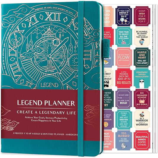 Legend Planner – Weekly & Monthly Life Planner to Hit Your Goals & Live Happier. Organizer Notebook & Productivity Journal. A5 (Viridian Green)