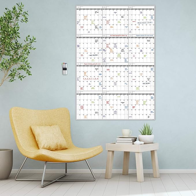 Large Dry Erase Wall Calendar - 52x36 Inches - Blank Undated Yearly Calendar - Whiteboard Premium Laminated Planner - Reusable Laminated Office Jumbo 12-Month Calendar (Vertical)