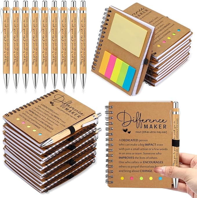 Jetec 12 Sets Bulk Employee Appreciation Gifts Bulk Inspirational Spiral Notebook with Note Ballpoint Pen Thank You Gifts for Volunteer Social Worker Nurse Staff Coworker Students (Difference Maker)