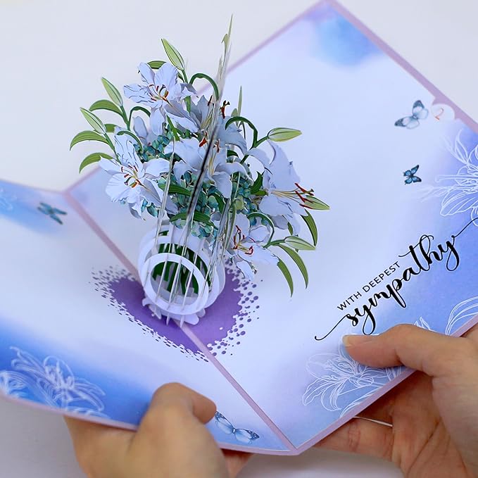 Paper With Deepest Sympathy Card, Lily Pop Up Card, Loss of Loved One, Pet, Mom, Dad, Child, Thinking Of You, Condolence, Bereavement, Grief, Greeting Card with Envelope (Lily)