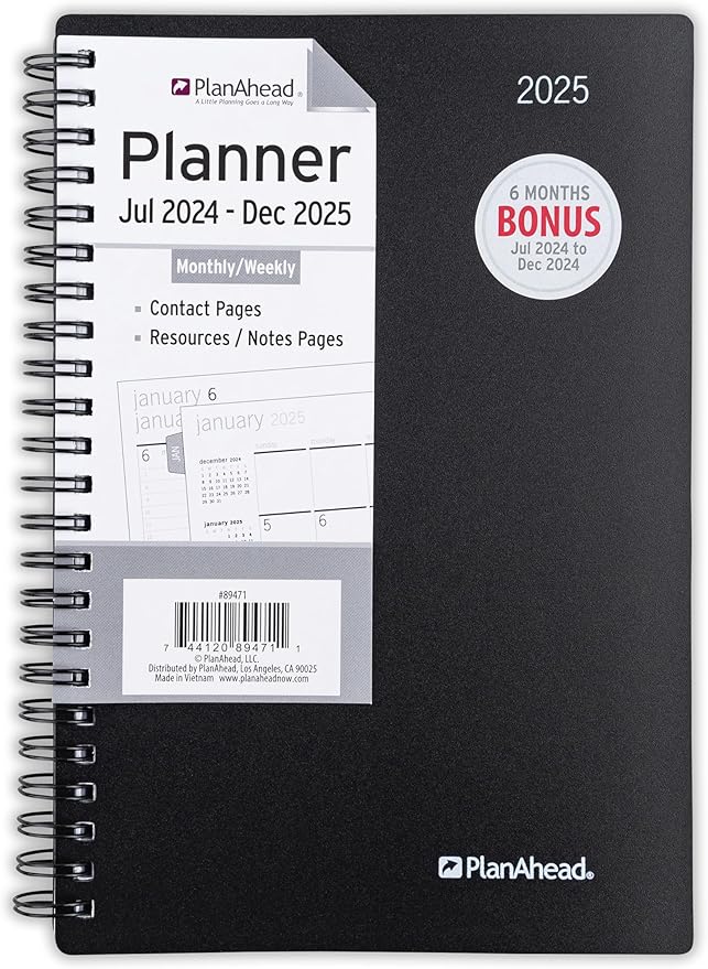 PlanAhead 2025 Planner - 8"x5.5" 18 Month Weekly & Monthly Academic Planner Notebook with Tabs - Spiral Calendar Agenda for School, Work & Office - No Color Selection Available, Chosen Randomly (Random 2025)