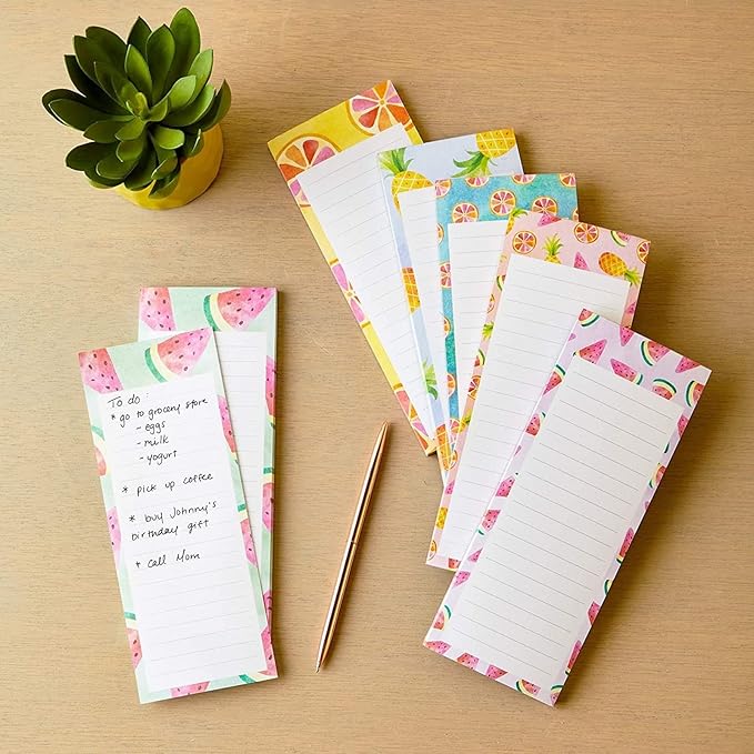 Juvale 6-Pack Magnetic Grocery List Pad for Fridge- Cute Shopping List Paper Note Pads for Refrigerator, To-Do Memos (6 Fruit Designs, 60 Sheets Each)